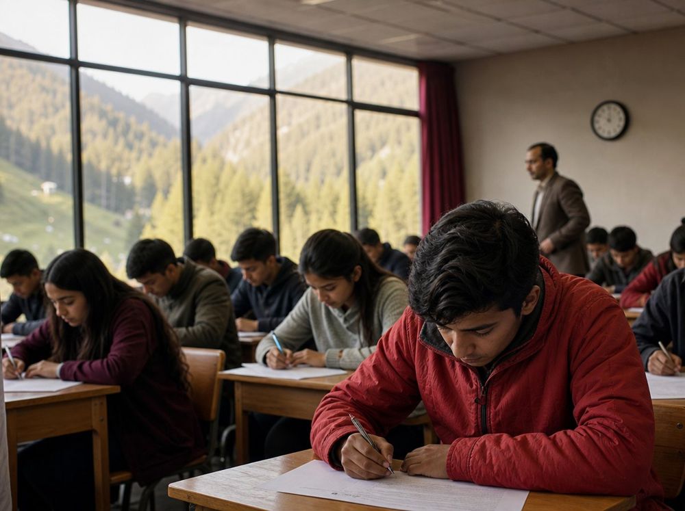 Students writing the scholarship test in an exam hall